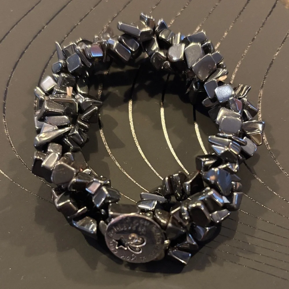 Hermatite Inspirational Black Beaded Elastic Bracelet 925